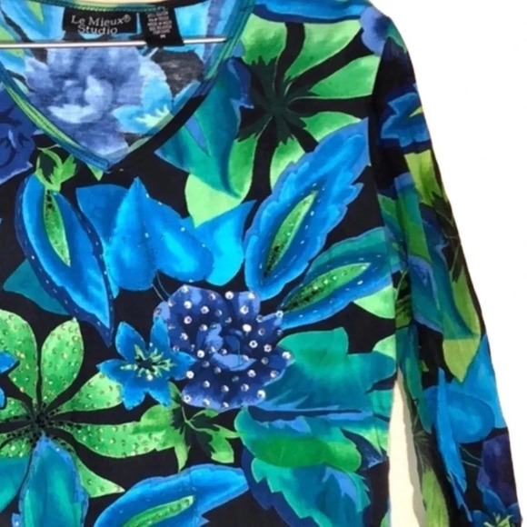 LE MIEUX STUDIO GUC WOMENS FLORAL TOP SHIRT BLOUSE SUMMER CASUAL OFFICE SIZE M - Picture 3 of 8